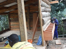 New chicken house with nest boxes under construction at perma-culture plot 2013